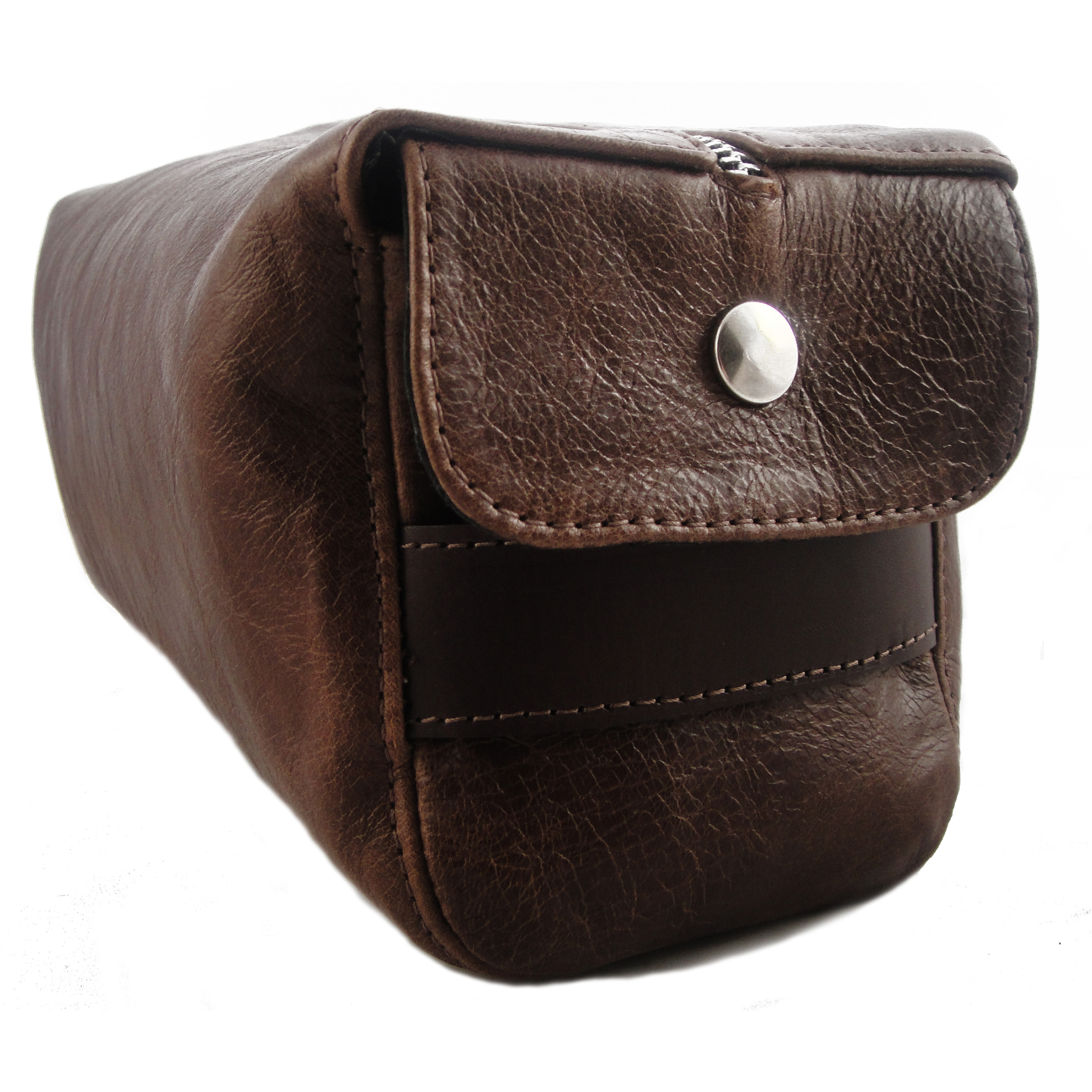 mens brown leather wash bag